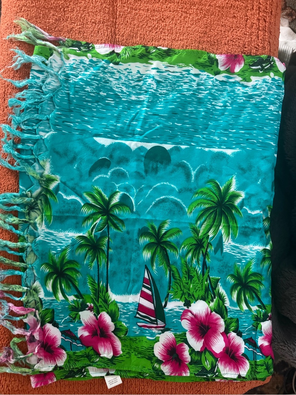 Turquoise Tropical Palm Print Swim Sarong
